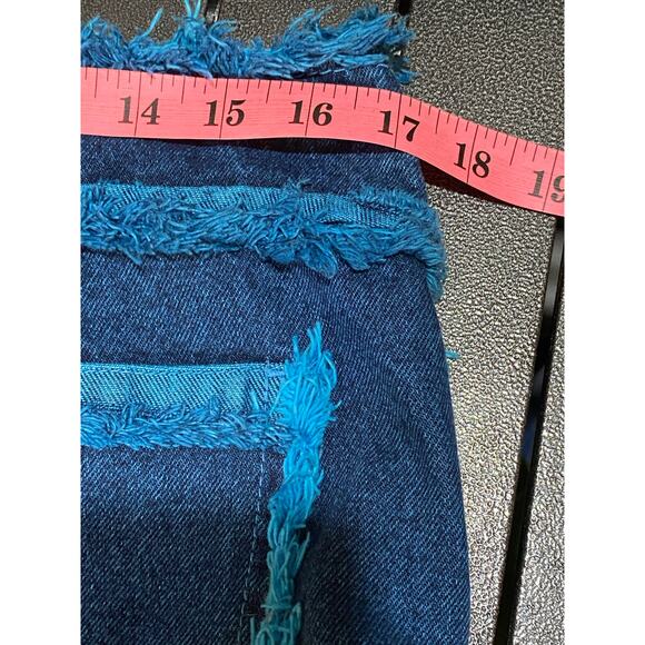Boho Dyed Denim Raw Edge Waist/Hems Low Rise Cowgirl Chic Jeans Designed In NYC - Picture 8 of 11